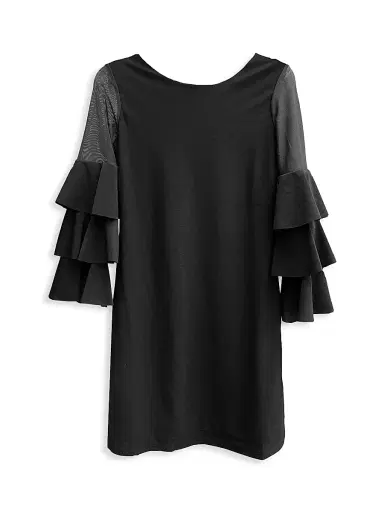 Un Deux Trois Girl's Ruffle Sleeve Shift Dress - Black | Thumbnail 1 Un Deux Trois Girl's Ruffle Sleeve Shift Dress - Black | Thumbnail 1