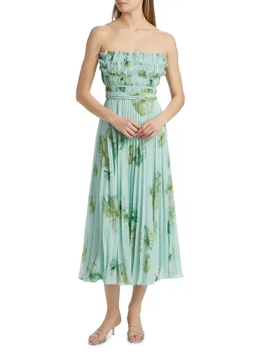 AMUR Women's Cathy Floral Plissé Strapless Midi-Dress - Lilypad Pond | Thumbnail 2 AMUR Women's Cathy Floral Plissé Strapless Midi-Dress - Lilypad Pond | Thumbnail 2