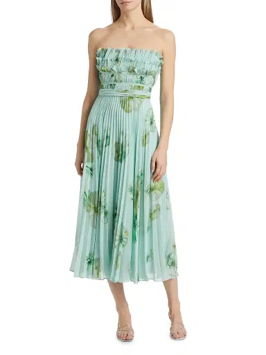 AMUR Women's Cathy Floral Plissé Strapless Midi-Dress - Lilypad Pond | Thumbnail 3 AMUR Women's Cathy Floral Plissé Strapless Midi-Dress - Lilypad Pond | Thumbnail 3