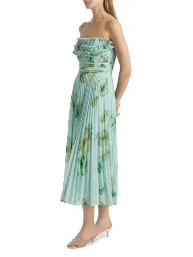 AMUR Women's Cathy Floral Plissé Strapless Midi-Dress - Lilypad Pond | Thumbnail 4 AMUR Women's Cathy Floral Plissé Strapless Midi-Dress - Lilypad Pond | Thumbnail 4