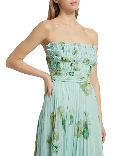 AMUR Women's Cathy Floral Plissé Strapless Midi-Dress - Lilypad Pond | Thumbnail 6 AMUR Women's Cathy Floral Plissé Strapless Midi-Dress - Lilypad Pond | Thumbnail 6