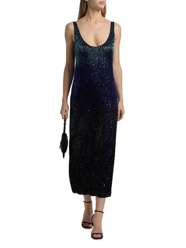 Halston Women's Embellished Sleeveless Midi-Dress - Black Multi | Thumbnail 2 Halston Women's Embellished Sleeveless Midi-Dress - Black Multi | Thumbnail 2