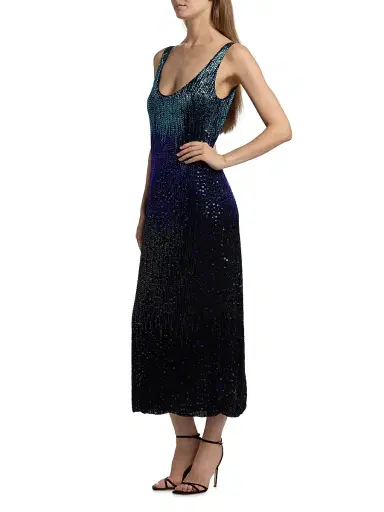 Halston Women's Embellished Sleeveless Midi-Dress - Black Multi | Thumbnail 4 Halston Women's Embellished Sleeveless Midi-Dress - Black Multi | Thumbnail 4