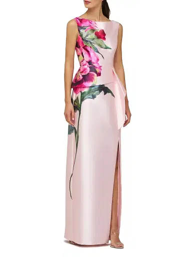 Kay Unger Women's Luciana Satin Floral Column Gown - Blush | Thumbnail 2 Kay Unger Women's Luciana Satin Floral Column Gown - Blush | Thumbnail 2