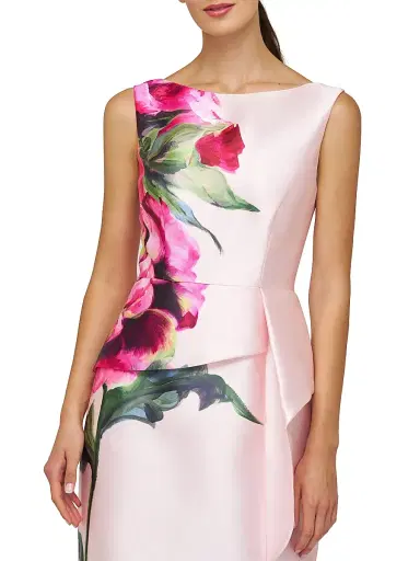 Kay Unger Women's Luciana Satin Floral Column Gown - Blush | Thumbnail 4 Kay Unger Women's Luciana Satin Floral Column Gown - Blush | Thumbnail 4