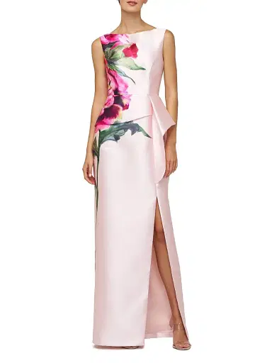 Kay Unger Women's Luciana Satin Floral Column Gown - Blush | Thumbnail 1 Kay Unger Women's Luciana Satin Floral Column Gown - Blush | Thumbnail 1