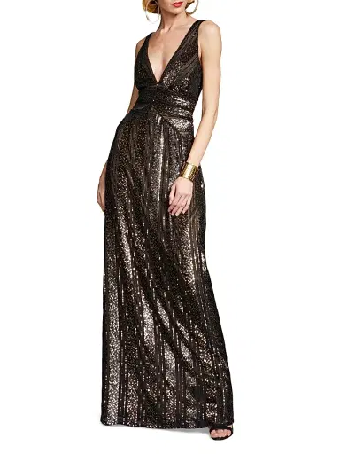 Halston Women's Esra Sequined V-Neck Gown - Black | Thumbnail 7 Halston Women's Esra Sequined V-Neck Gown - Black | Thumbnail 7