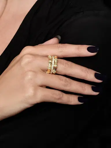 Anabel Aram Women's Bamboo 18K-Gold-Plated & Cubic Zirconia Stacking Ring - Gold | Thumbnail 2 Anabel Aram Women's Bamboo 18K-Gold-Plated & Cubic Zirconia Stacking Ring - Gold | Thumbnail 2