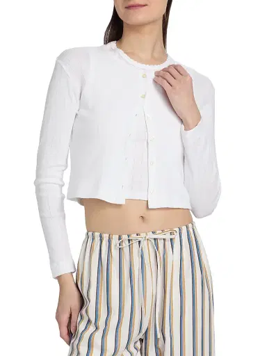 LESET Women's Pointelle-Knit Crop Cardigan - White - Size XL | Thumbnail 3 LESET Women's Pointelle-Knit Crop Cardigan - White - Size XL | Thumbnail 3
