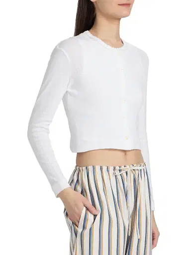 LESET Women's Pointelle-Knit Crop Cardigan - White - Size XL | Thumbnail 4 LESET Women's Pointelle-Knit Crop Cardigan - White - Size XL | Thumbnail 4