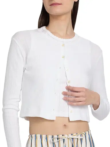 LESET Women's Pointelle-Knit Crop Cardigan - White - Size XL | Thumbnail 6 LESET Women's Pointelle-Knit Crop Cardigan - White - Size XL | Thumbnail 6