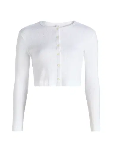 LESET Women's Pointelle-Knit Crop Cardigan - White - Size XL | Thumbnail 1 LESET Women's Pointelle-Knit Crop Cardigan - White - Size XL | Thumbnail 1