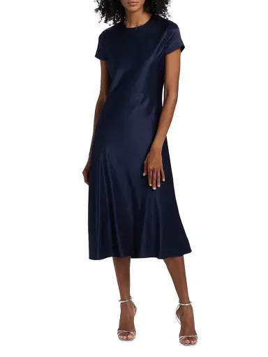 Toccin Women's Luciana Short-Sleeve Bias-Cut Satin Midi-Dress | Thumbnail 3 Toccin Women's Luciana Short-Sleeve Bias-Cut Satin Midi-Dress | Thumbnail 3