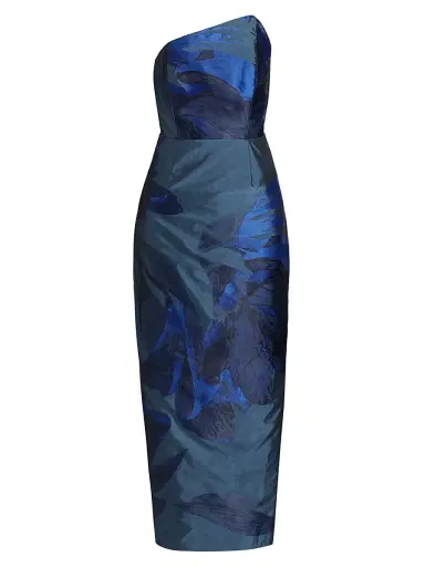 Milly Women's Tropical-Print Jacquard Midi-Dress | Thumbnail 1 Milly Women's Tropical-Print Jacquard Midi-Dress | Thumbnail 1