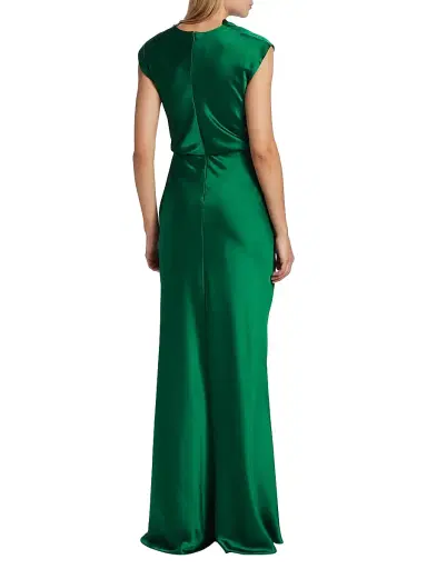 Amsale Women's Satin High Cowlneck A-Line Gown - Emerald | Thumbnail 5 Amsale Women's Satin High Cowlneck A-Line Gown - Emerald | Thumbnail 5