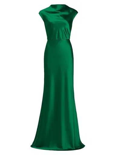 Amsale Women's Satin High Cowlneck A-Line Gown - Emerald | Thumbnail 1 Amsale Women's Satin High Cowlneck A-Line Gown - Emerald | Thumbnail 1