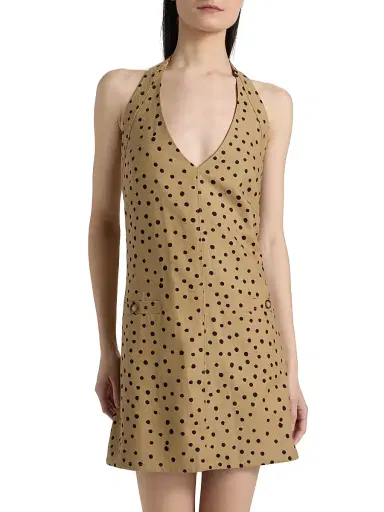 Tanya Taylor Women's Natalie Polka Dot Linen-Blend Minidress - Dark Khaki Black Multi | Thumbnail 3 Tanya Taylor Women's Natalie Polka Dot Linen-Blend Minidress - Dark Khaki Black Multi | Thumbnail 3