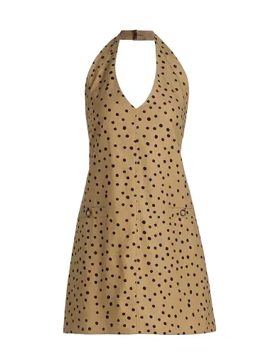 Tanya Taylor Women's Natalie Polka Dot Linen-Blend Minidress - Dark Khaki Black Multi | Thumbnail 1 Tanya Taylor Women's Natalie Polka Dot Linen-Blend Minidress - Dark Khaki Black Multi | Thumbnail 1