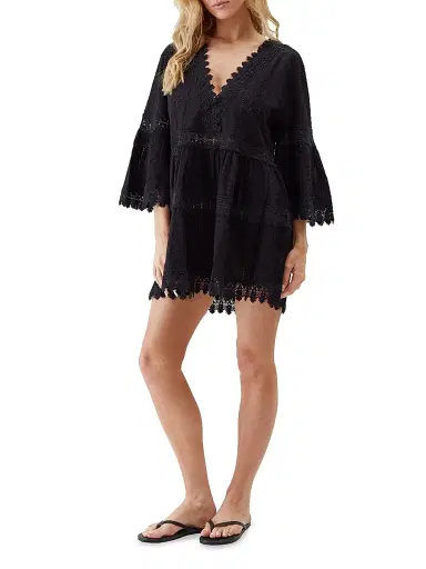 Melissa Odabash Women's Victoria Broderie Anglaise Tiered Minidress - Black | Thumbnail 2 Melissa Odabash Women's Victoria Broderie Anglaise Tiered Minidress - Black | Thumbnail 2