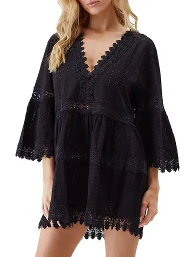 Melissa Odabash Women's Victoria Broderie Anglaise Tiered Minidress - Black | Thumbnail 3 Melissa Odabash Women's Victoria Broderie Anglaise Tiered Minidress - Black | Thumbnail 3