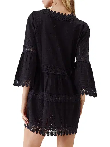 Melissa Odabash Women's Victoria Broderie Anglaise Tiered Minidress - Black | Thumbnail 4 Melissa Odabash Women's Victoria Broderie Anglaise Tiered Minidress - Black | Thumbnail 4