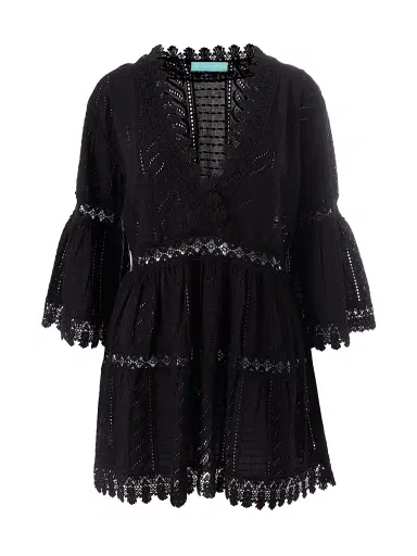Melissa Odabash Women's Victoria Broderie Anglaise Tiered Minidress - Black | Thumbnail 1 Melissa Odabash Women's Victoria Broderie Anglaise Tiered Minidress - Black | Thumbnail 1