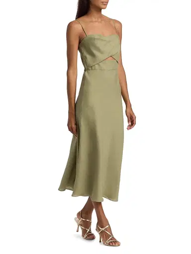 BLACK HALO Women's Jada Linen Cut-Out Midi-Dress - Cypress | Thumbnail 2 BLACK HALO Women's Jada Linen Cut-Out Midi-Dress - Cypress | Thumbnail 2