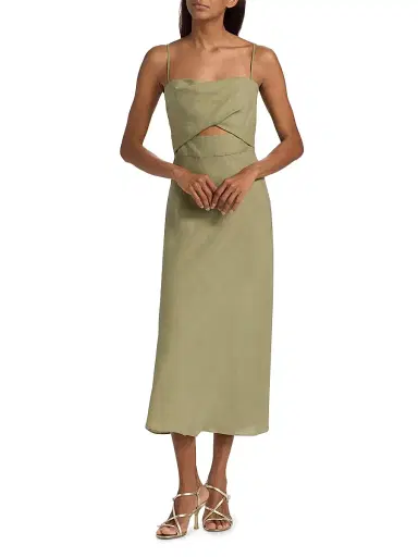 BLACK HALO Women's Jada Linen Cut-Out Midi-Dress - Cypress | Thumbnail 3 BLACK HALO Women's Jada Linen Cut-Out Midi-Dress - Cypress | Thumbnail 3