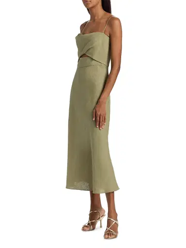 BLACK HALO Women's Jada Linen Cut-Out Midi-Dress - Cypress | Thumbnail 4 BLACK HALO Women's Jada Linen Cut-Out Midi-Dress - Cypress | Thumbnail 4