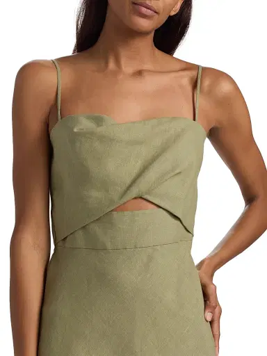 BLACK HALO Women's Jada Linen Cut-Out Midi-Dress - Cypress | Thumbnail 6 BLACK HALO Women's Jada Linen Cut-Out Midi-Dress - Cypress | Thumbnail 6