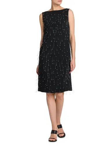 MOSCHINO Women's Embellished Crepe Knee-Length Dress - Multi Black | Thumbnail 2 MOSCHINO Women's Embellished Crepe Knee-Length Dress - Multi Black | Thumbnail 2