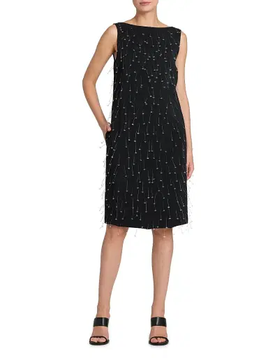 MOSCHINO Women's Embellished Crepe Knee-Length Dress - Multi Black | Thumbnail 3 MOSCHINO Women's Embellished Crepe Knee-Length Dress - Multi Black | Thumbnail 3