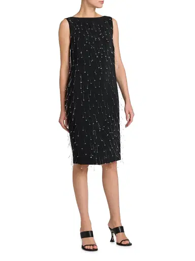 MOSCHINO Women's Embellished Crepe Knee-Length Dress - Multi Black | Thumbnail 4 MOSCHINO Women's Embellished Crepe Knee-Length Dress - Multi Black | Thumbnail 4
