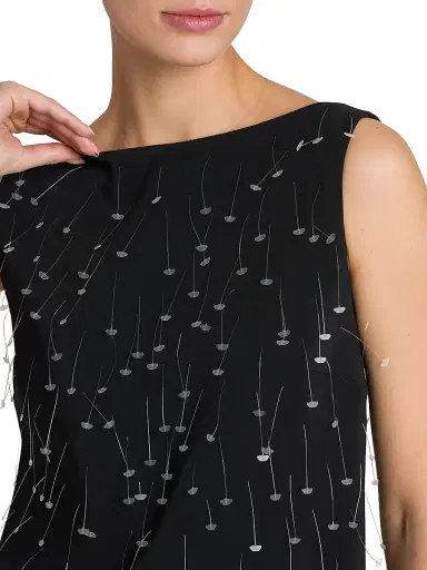 MOSCHINO Women's Embellished Crepe Knee-Length Dress - Multi Black | Thumbnail 6 MOSCHINO Women's Embellished Crepe Knee-Length Dress - Multi Black | Thumbnail 6