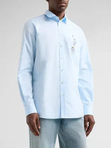 MOSCHINO Men's Glasses-Print Cotton Shirt - Light Blue - Size Large | Thumbnail 4 MOSCHINO Men's Glasses-Print Cotton Shirt - Light Blue - Size Large | Thumbnail 4