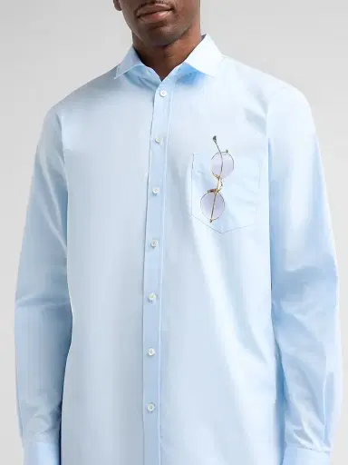 MOSCHINO Men's Glasses-Print Cotton Shirt - Light Blue - Size Large | Thumbnail 5 MOSCHINO Men's Glasses-Print Cotton Shirt - Light Blue - Size Large | Thumbnail 5