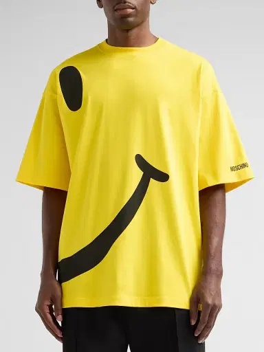 Moschino Men's Smiley Graphic Cotton Jersey T-Shirt - Yellow | Thumbnail 4 Moschino Men's Smiley Graphic Cotton Jersey T-Shirt - Yellow | Thumbnail 4