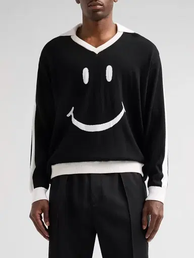 MOSCHINO Men's Smiley Knitted Wool Sweater - Black - Size 42 | Thumbnail 4 MOSCHINO Men's Smiley Knitted Wool Sweater - Black - Size 42 | Thumbnail 4