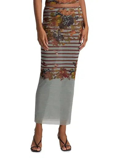 Jean Paul Gaultier Women's Printed Knit Mesh Maxi Skirt - Light Blue Multicolor | Thumbnail 3 Jean Paul Gaultier Women's Printed Knit Mesh Maxi Skirt - Light Blue Multicolor | Thumbnail 3