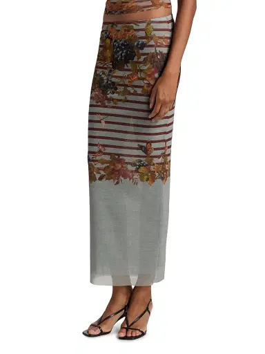 Jean Paul Gaultier Women's Printed Knit Mesh Maxi Skirt - Light Blue Multicolor | Thumbnail 4 Jean Paul Gaultier Women's Printed Knit Mesh Maxi Skirt - Light Blue Multicolor | Thumbnail 4