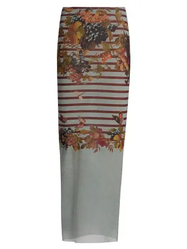 Jean Paul Gaultier Women's Printed Knit Mesh Maxi Skirt - Light Blue Multicolor | Thumbnail 1 Jean Paul Gaultier Women's Printed Knit Mesh Maxi Skirt - Light Blue Multicolor | Thumbnail 1