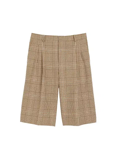 AMI Paris Men's Plaid Pleated Wool Shorts - Caramel Blanc Creme | Thumbnail 1 AMI Paris Men's Plaid Pleated Wool Shorts - Caramel Blanc Creme | Thumbnail 1