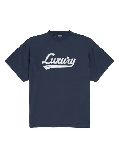 Balenciaga Men's Luxury Script Oversized T-Shirt - Washed Navy White | Thumbnail 1 Balenciaga Men's Luxury Script Oversized T-Shirt - Washed Navy White | Thumbnail 1