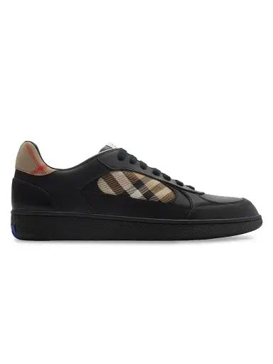 Burberry Men's Terrace Leather & Check Sneakers - Black Sand | Thumbnail 1 Burberry Men's Terrace Leather & Check Sneakers - Black Sand | Thumbnail 1