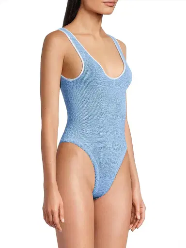 Hunza G Women's Faye Textured V-Neck One-Piece Swimsuit | Thumbnail 4 Hunza G Women's Faye Textured V-Neck One-Piece Swimsuit | Thumbnail 4