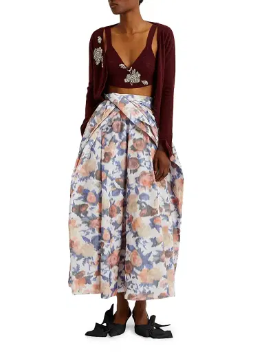 Erdem Women's Painted Roses Cocktail Full Skirt - Painted Rose White | Thumbnail 2 Erdem Women's Painted Roses Cocktail Full Skirt - Painted Rose White | Thumbnail 2