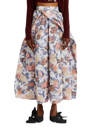 Erdem Women's Painted Roses Cocktail Full Skirt - Painted Rose White | Thumbnail 3 Erdem Women's Painted Roses Cocktail Full Skirt - Painted Rose White | Thumbnail 3