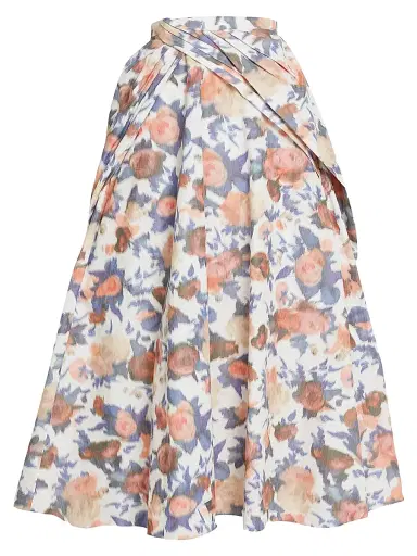 Erdem Women's Painted Roses Cocktail Full Skirt - Painted Rose White | Thumbnail 1 Erdem Women's Painted Roses Cocktail Full Skirt - Painted Rose White | Thumbnail 1