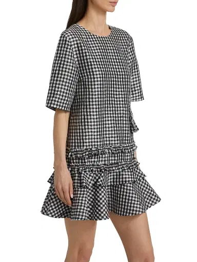 Ganni Women's Gingham Taffeta Minidress - Black | Thumbnail 4 Ganni Women's Gingham Taffeta Minidress - Black | Thumbnail 4