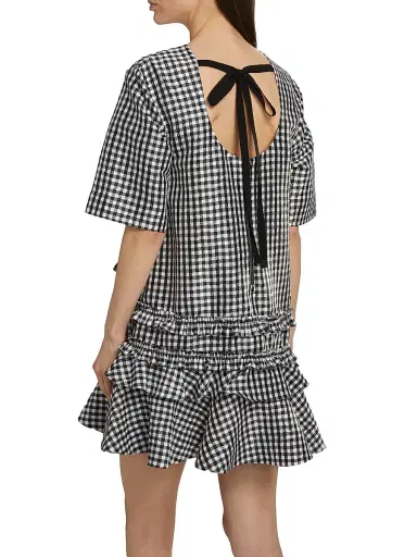 Ganni Women's Gingham Taffeta Minidress - Black | Thumbnail 5 Ganni Women's Gingham Taffeta Minidress - Black | Thumbnail 5